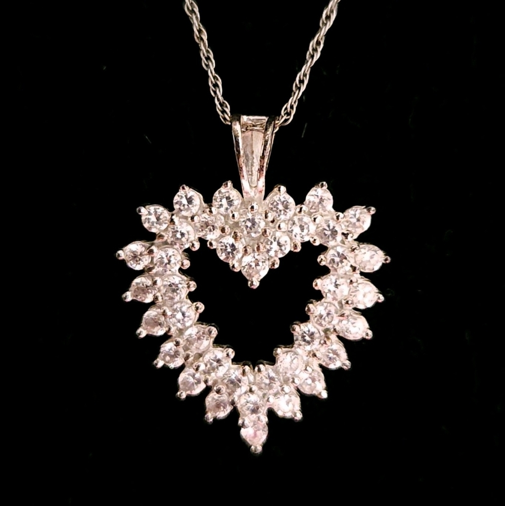 Sterling Heart Shape Rhinestone Necklace